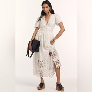 Anthropologie Katerina Button-Front Dress Eyelet Edition Puff Sleeve White XXSP